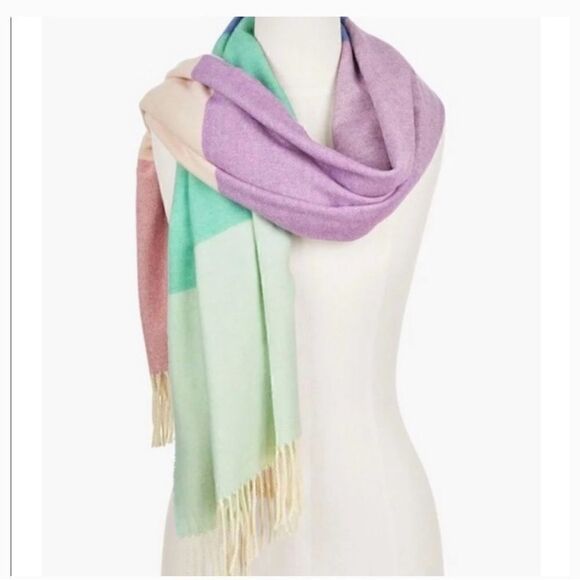 Talbots Pink/Purple/Blue Multi Colorblock Cozy Soft Oversized Wool Fringe Scarf - Picture 1 of 7
